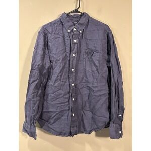 J Crew Shirt Mens Sz Large Slim Linen Beach Resort Coastal Classic Prep Navy